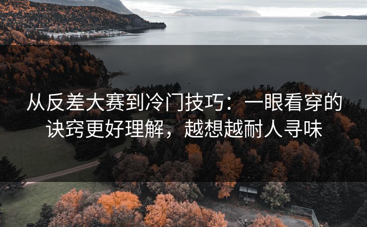 从反差大赛到冷门技巧：一眼看穿的诀窍更好理解，越想越耐人寻味